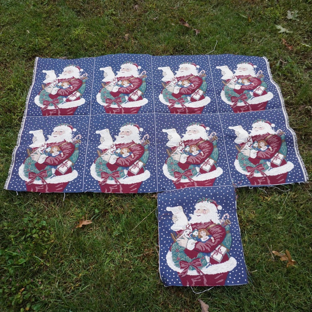 Vintage Santa Claus Christmas Tapestry Fabric Panel Holiday Craft Supply